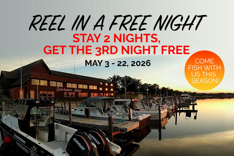 SL_ReelInFreeNight_Graphic_0426 Marina boats at sunset with lodging promotion